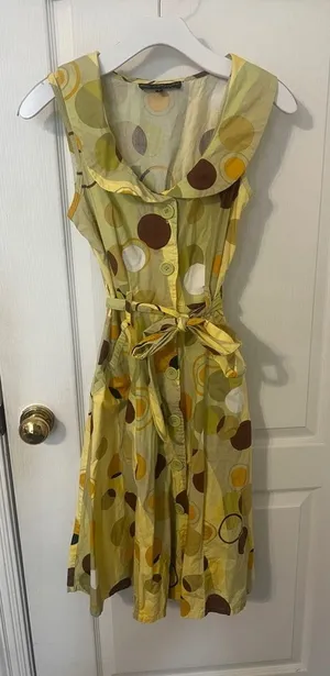 FINAL PRICE Mlle Gabrielle Yellow and Brown Polka Dot Midi Dress thumbnail 1