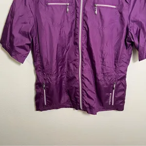 Storm Pack Women's Size Medium Short Sleeve Windbreaker Jacket Purple Zip‎ Front thumbnail 3
