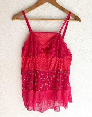 Y2K Victoria’s Secret Pink Mesh & Lace Embroidered Babydoll Cami Large thumbnail 1