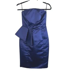 Zara Basic Strapless Navy Satin Peplum Cocktail Dress Size S thumbnail 2