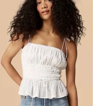 J.Crew White Smocked Peplum Cami Tie Shoulder Strap Top CA526 Summer 24 Small thumbnail 1