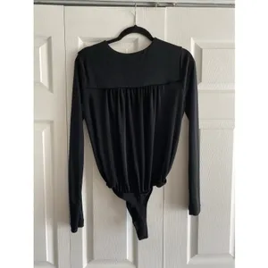 Intimately Free People Draped Surplice Bodysuit Womens Size M Black Long Sleeve thumbnail 4