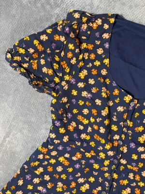 Madewell Sz 14 Navy Floral Button Front Puff Sleeve Mini Dress Cottagecore Boho thumbnail 3