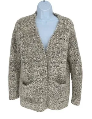 Cotton Emporium Womens Fuzzy Knit Open Pockets Cardigan Sweater Ivory Size Large thumbnail 1