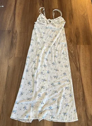 Victoria's Secret White and Blue Floral Midi Dress thumbnail 4