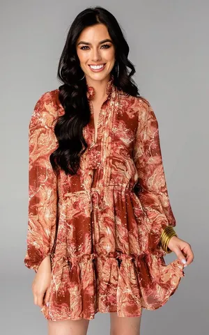 NWT Buddy Love Grace Maple Sugar Ruffle Long Sleeve Mini Dress Size Small thumbnail 1