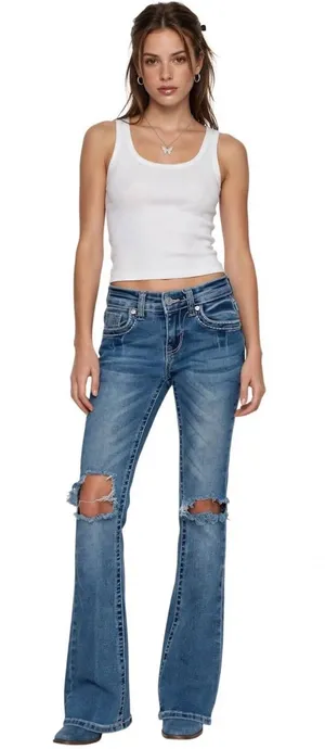 VTG Y2K Style Bamboo Low Rise Flare / Bootcut Jeans Size 00 thumbnail 1