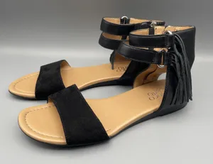 Franco Sarto Sandals Size 8 Black Leather Gladiator Fringed Ankle Strap Open Toe thumbnail 1