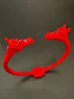 Red-tone Double Horse Head with Rhinestones Open Cuff Bangle Bracelet thumbnail 4