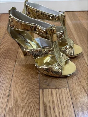 Size 8 Women’s Michael Kors Women's Gold Sequins Berkley Strap Heels IOB thumbnail 12