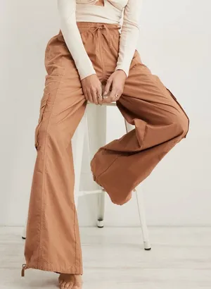 Aerie High Rise Baggy Lightweight Cargo Pants Brown Small thumbnail 1
