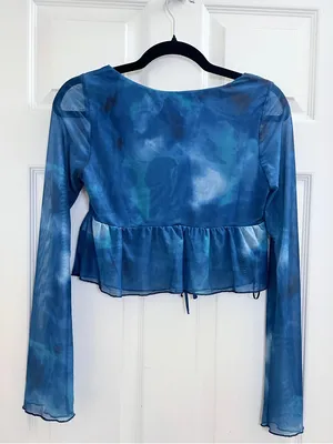 NWT Princess Polly Too Short Sheer Long Sleeve Top - Blue Tie Dye - 4 thumbnail 4