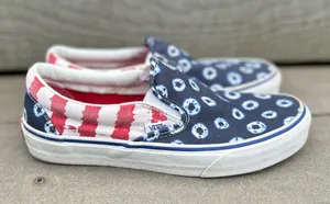 Vans Classic Slip-On Dyed Dots & Stripes Red, White, Blue Skate Shoes thumbnail 1