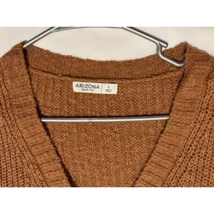 Arizona Jeans Women's Cropped Knitted Cardigan Sweater L Rust Brown Color thumbnail 6
