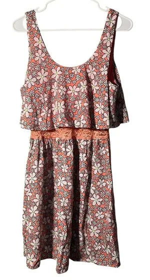 Persaya Women's Juniors Size XL Sun‎ Dress Pink Daisy Floral Lace Sleeveless thumbnail 1