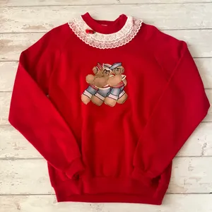 Women’s L/G Red Crewneck Sweatshirt Ugly Christmas Sweater Size Large thumbnail 1