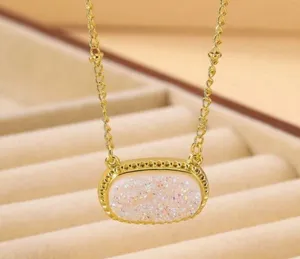 White Sparkle Oval Pendant Necklace thumbnail 4