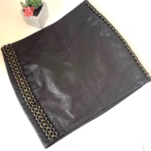 Y2K Andrew Charles Faux Leather Mini Skirt 26 Grunge Punk Brass Chain Festival thumbnail 1