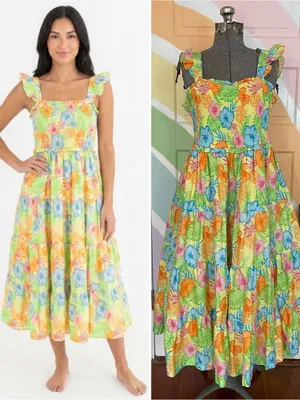 NWOT Ruffle Butts Women’s Hawaiian Floral Smocked Cotton Sun Dress Sz L 💛🎀 thumbnail 2