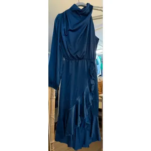 NEW Satin Formal 1 Shoulder Mock Neck Long Sleeve Bodycon Mermaid Midi S thumbnail 2