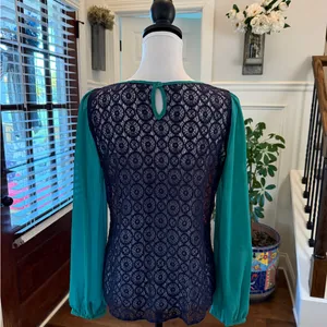 Flying Tomato NWOT Unique Embroidered Camel, Green and Navy Women's Blouse thumbnail 2