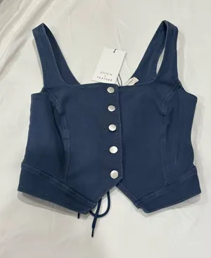 Navy Denim Tank Top With Buttons Blue Size L thumbnail 1