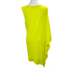 Bebe Neon Yellow Draped Bodycon Shift Dress Large Sleeveless Asymmetric Hem‎ thumbnail 4