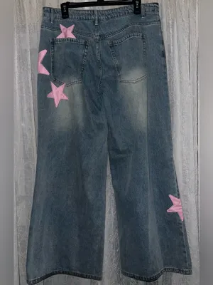 NWOT Edikted Trish Star Low Rise Wide Leg Jeans size large pink star patch’s thumbnail 4