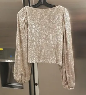 💕JONATHAN SIMKAI💕 Sequin Ruched Front Top ~ Champagne Medium thumbnail 7