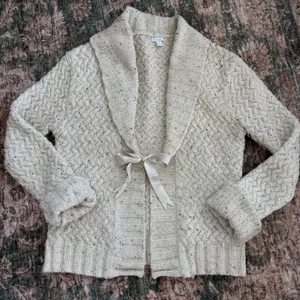Apt 9 Cardigan Sweater M Cream Cable Knit Ribbon Tie Front Coquette Cozy Cottage thumbnail 2