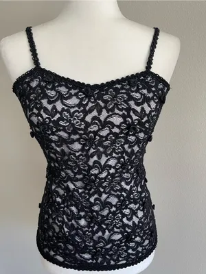 Black Floral Lace Camisole with Braided Straps thumbnail 2