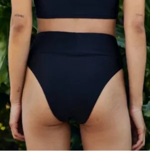NEW Aerie Black High Cut Cheeky Ribbed Bikini Bottom thumbnail 2