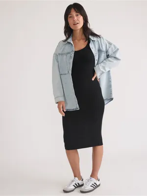 Marine Layer Lexi Rib Long Sleeve Midi Black Dress thumbnail 4