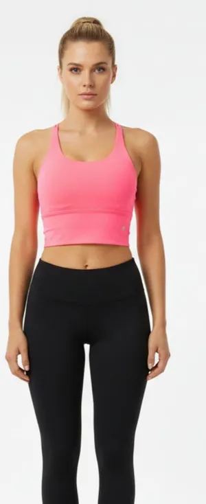 Savvi Hot Pink Strappy Back Cropped Athletic Sport Bra Top New S thumbnail 1