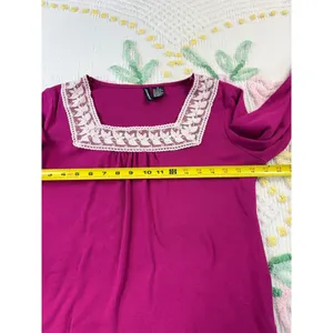 Jason‎ Maxwell Magenta Pink Square Neck Lace Trim 3/4 Sleeve Knit Top Blouse M thumbnail 4