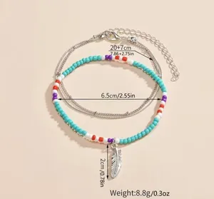 New Boho Beachy Festival Vibe Adjustable Size Feather Charm Anklets thumbnail 4
