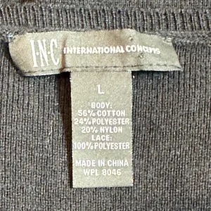 INC International Concepts Black Floral Lace Crochet Long Sleeve Sweater Large thumbnail 7