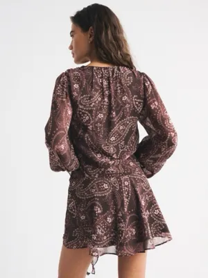 Abercrombie and Fitch Brown Floral Paisley Side Tie Mini Dress NWT Size XS thumbnail 2