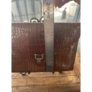 Vintage Vivace Brown Croc Embossed Leather Envelope Clutch Purse‎ Korea 11" EUC thumbnail 7