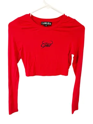 I Am Gia Red Cropped Long Sleeve T-shirt Size Small thumbnail 1