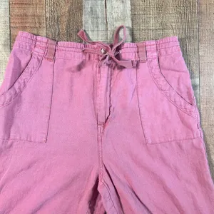 Sincerely Jules Cargo Pants Womens L Dusty Rose Linen Look Drawstring Wide Leg thumbnail 4