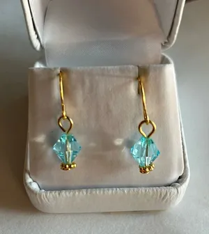 3/$20 Light Blue Crystal Ornate Gold Plated Dangling Drop Earrings thumbnail 1