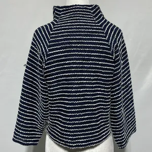 ZARA Striped Textured Mock Neck 3/4 Sleeve Sweater Top Navy White Size Medium thumbnail 10