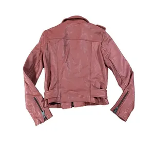 Bagatelle Women's Washed Leather Biker Moto‎ Belted Jacket in Sunset size XS thumbnail 3