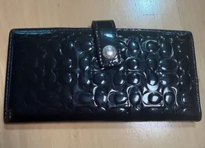 Coach Black Patent Embossed Signature Phone Wallet Case thumbnail 1