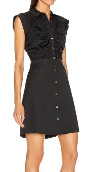 Veronica Beard Black Ferris Stretch Poplin Ruched Shirt Dress Size 4 thumbnail 1