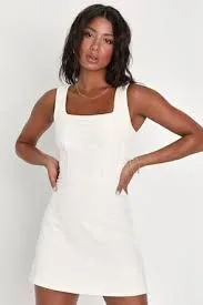 Lulus White Denim Square Neck Mini Dress Size Medium NWT thumbnail 1