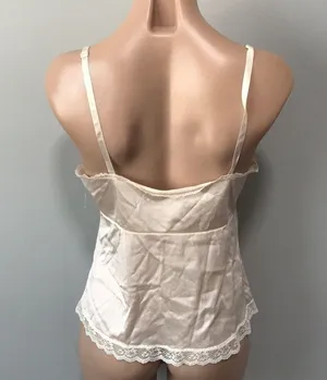 Cream Silk Tank Top Lingerie Nighty Lace Medium thumbnail 4