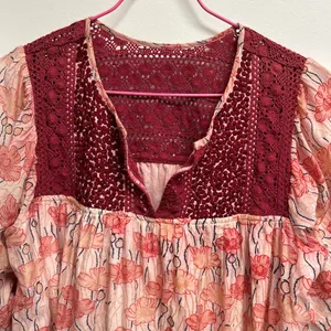 Floral Silk Blend Peasant Blouse with Lace Detail thumbnail 2