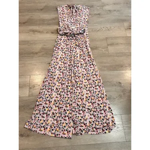 Free People Vibe Check Floral Wide Leg Jumpsuit‎ Mock Neck Tie Waist Medium M thumbnail 3
